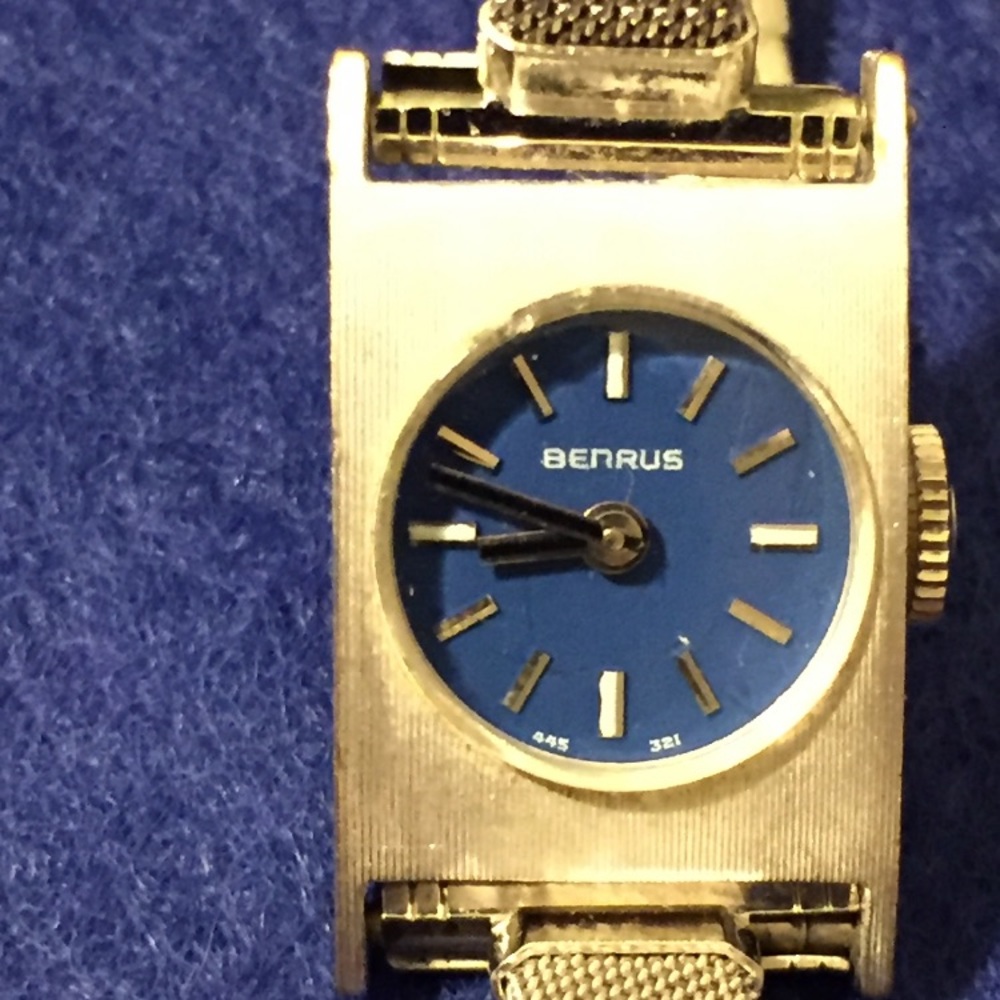 Unique Benrus Blue Dial White Gold Plate Watch